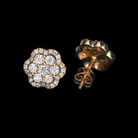 Pendientes de botón en racimo de pavé de flores, diamante de laboratorio – Oro de 14k