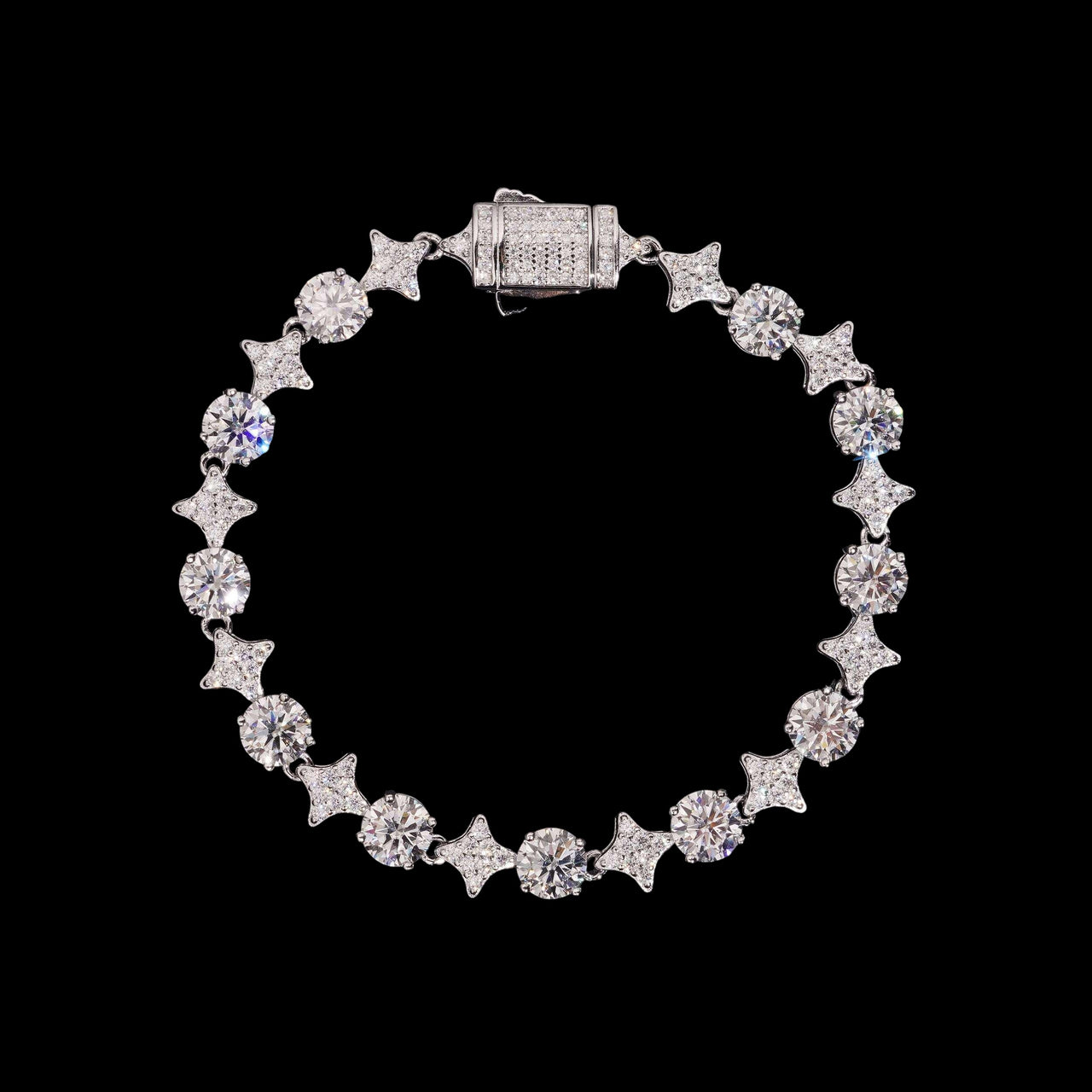 Pulsera de tenis con diamantes de laboratorio en forma de círculo y estrella – 14k