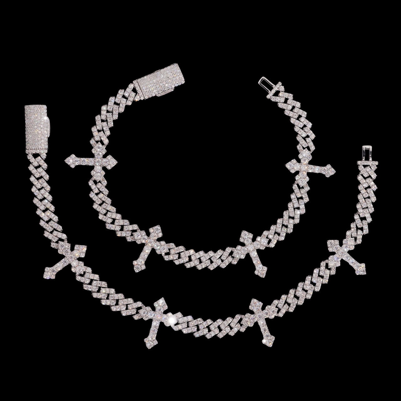Pulsera de Eslabones Cubanos Cruzados con Diamantes de Laboratorio – Oro de 14k
