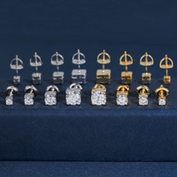Pendientes de botón con diamante cultivado y garras redondas – Oro de 14k