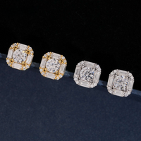 Pendientes de botón halo baguette cuadrados con diamantes de laboratorio – Oro de 14k