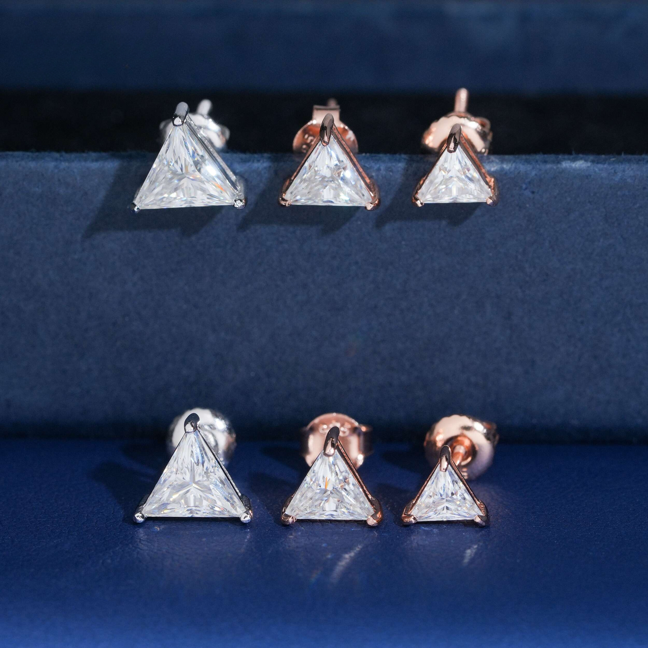Pendientes de botón con corte triangular de diamante cultivado – Oro de 14k