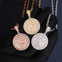Dije de moneda con signo de dólar con diamantes de laboratorio – Oro de 14k