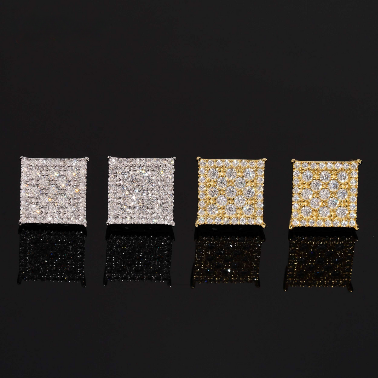 Pendientes de botón cuadrados con pavé de racimo y diamantes de laboratorio