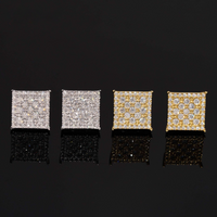 Pendientes de botón cuadrados con pavé de racimo y diamantes de laboratorio