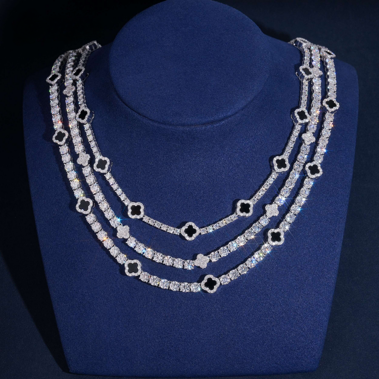 Collar Tenis de Trébol – Moissanita de Oro de 14k