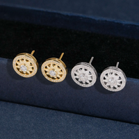 Round Sunburst Pavé Cluster Stud Earrings Lab Diamond – 14k Gold