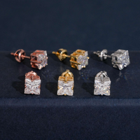 Pendientes de botón con corte princesa, diamante de laboratorio – Oro de 14k