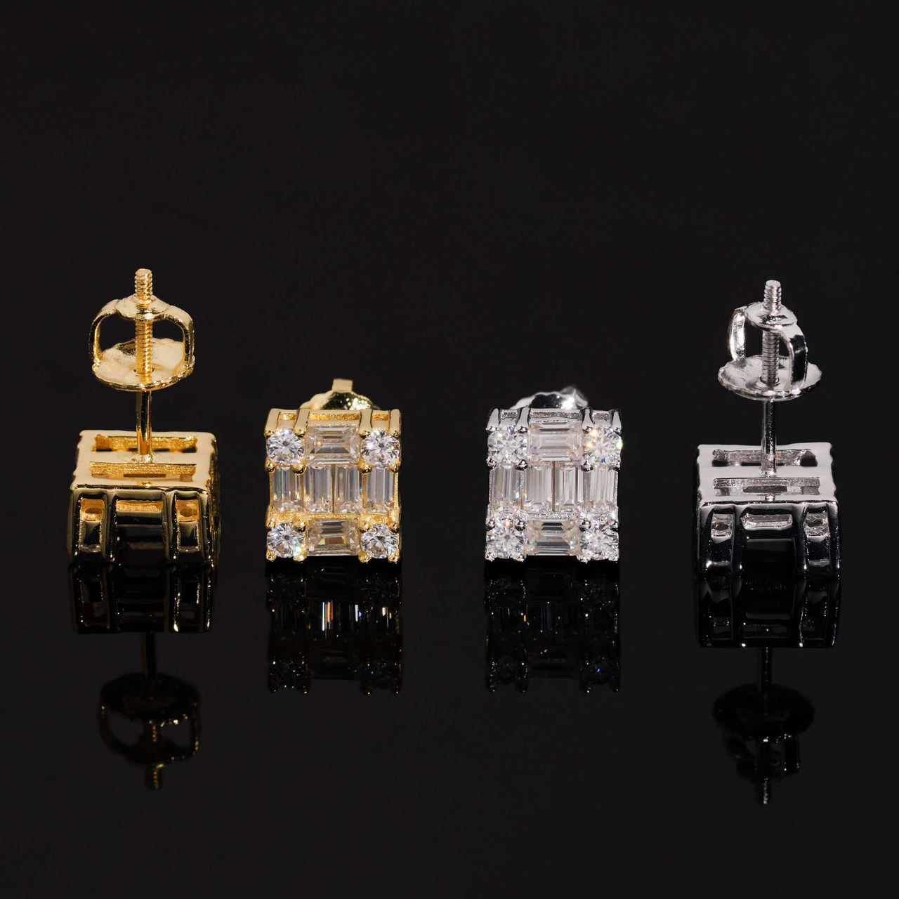 Pendientes de tuerca con racimo de diamantes de laboratorio y forma de baguette cuadrada