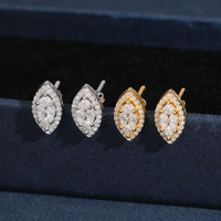 Pendientes de tuerca tipo marquesa con halo de diamantes de laboratorio – Oro de 14k