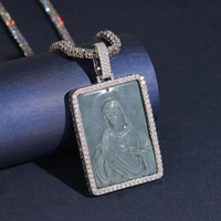 Carved Jade Jesus Pendant Lab Diamond – 14k Gold