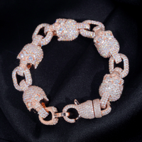 Pulsera pesada de calaveras con eslabones y diamantes de laboratorio – Oro de 14k