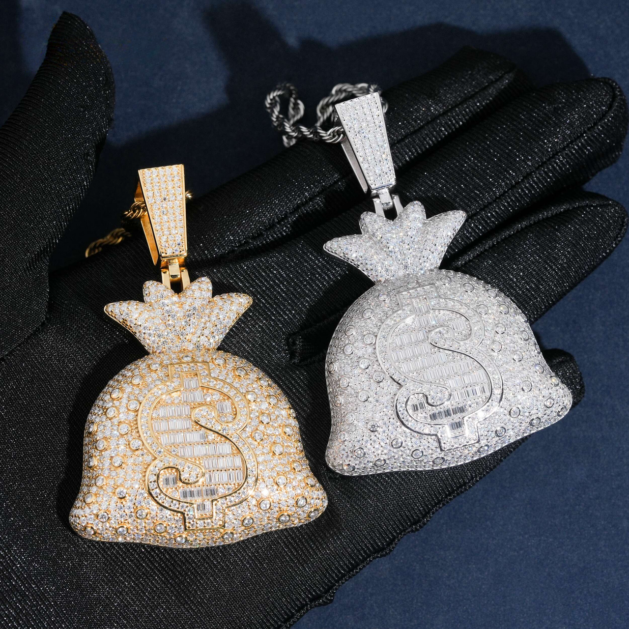 Colgante de Saco de Dinero con Diamantes de Laboratorio – Oro de 14k