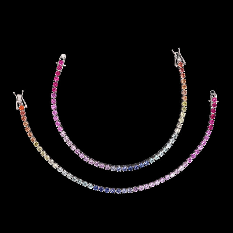 3mm Rainbow Corundum Iced Out Tennis Bracelet