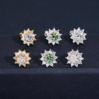 Pendientes de botón con forma de racimo de flores circulares, diamantes de laboratorio – Oro de 14k