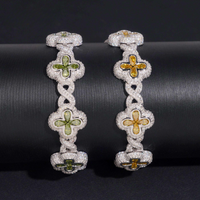 Pulsera trébol helado - Oro de 14k con diamantes VVS de laboratorio verdes y naranjas