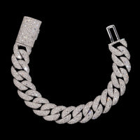 Pulsera de eslabones cubanos con mosaico de diamantes de laboratorio VVS invertidos de 15 mm - Oro de 14k