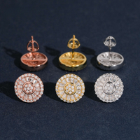 Pendientes de botón con forma de racimo de rayos de sol redondos con diamante de laboratorio – Oro de 14k