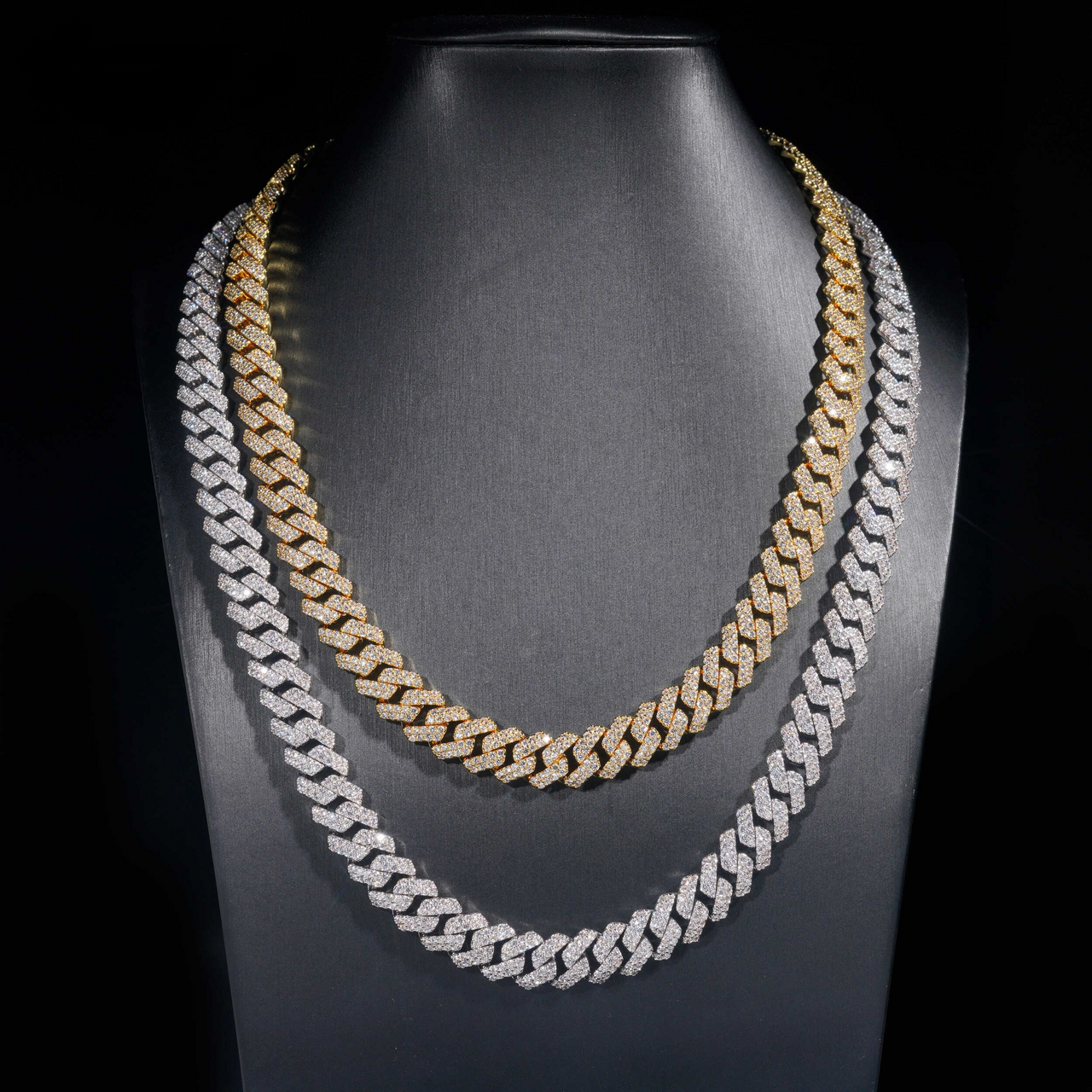 Collar de eslabones cubanos con incrustaciones de púas de 12 mm, oro de 14k con diamantes de laboratorio