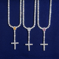 Cadena de tenis con colgante en cruz de circonitas, collar de diamantes de laboratorio – Oro de 14k