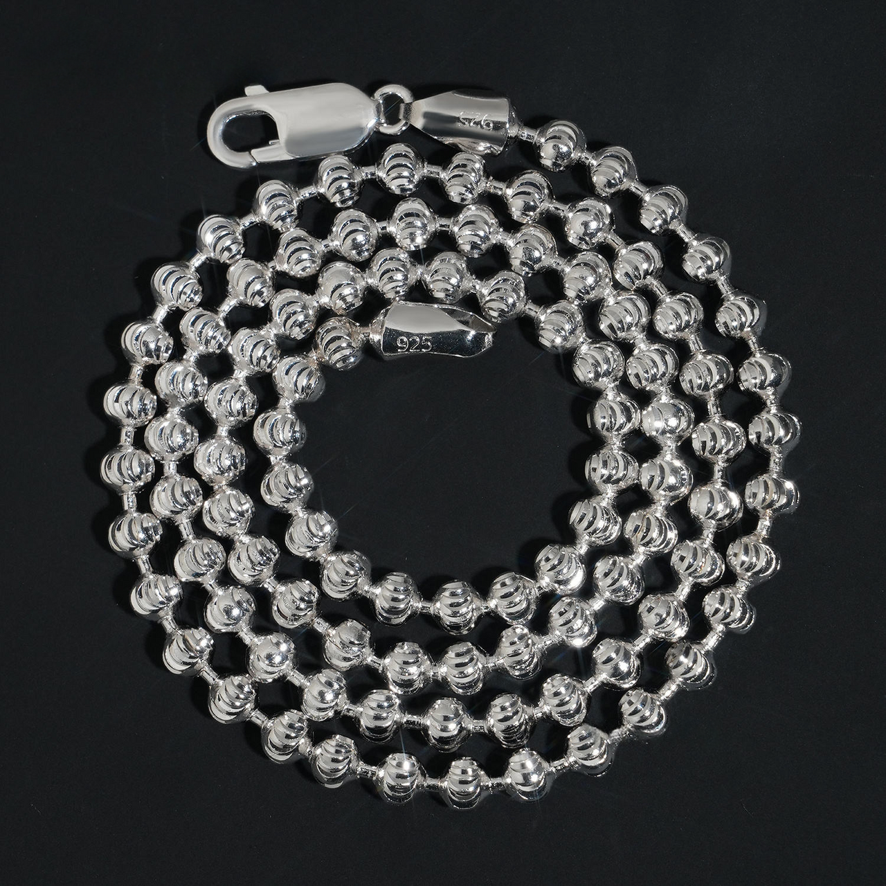 Solid 4MM Moon Cut Bead Necklace – 14k Gold