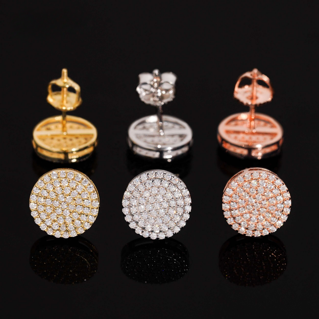 Pendientes de botón con forma de círculo y doble halo con pavé de diamante cultivado – Oro de 14k