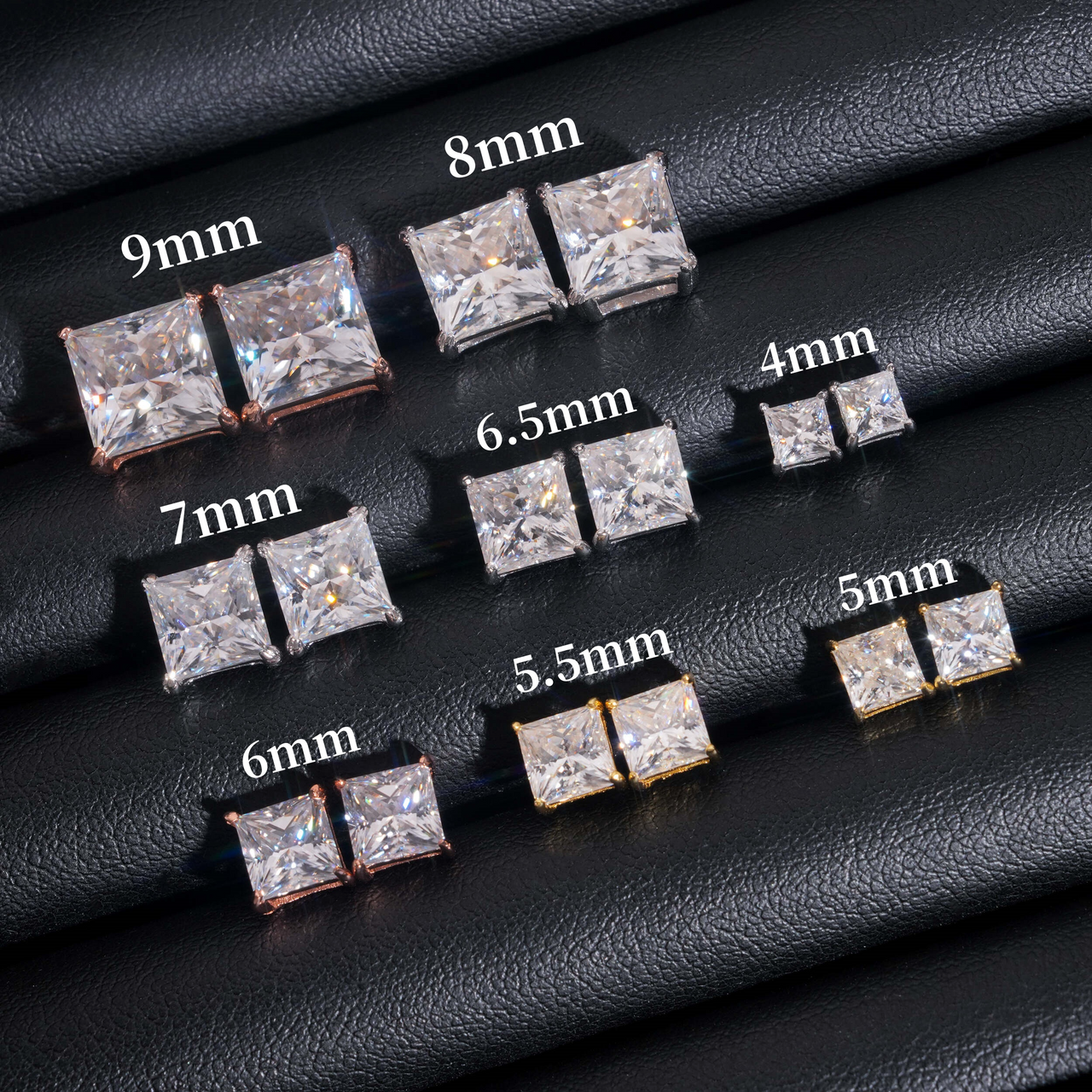 Pendientes de oro de 14 quilates con diamantes de laboratorio cuadrados de talla princesa