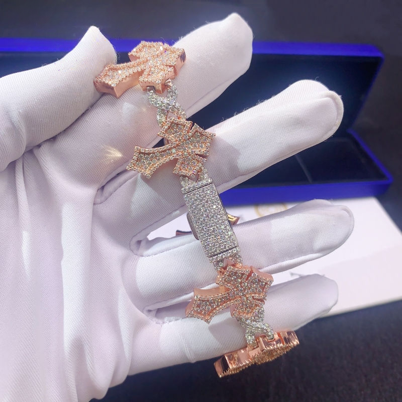 Pulsera de oro blanco y oro rosa de dos tonos con diamante de laboratorio y cruz infinita – Oro de 14k