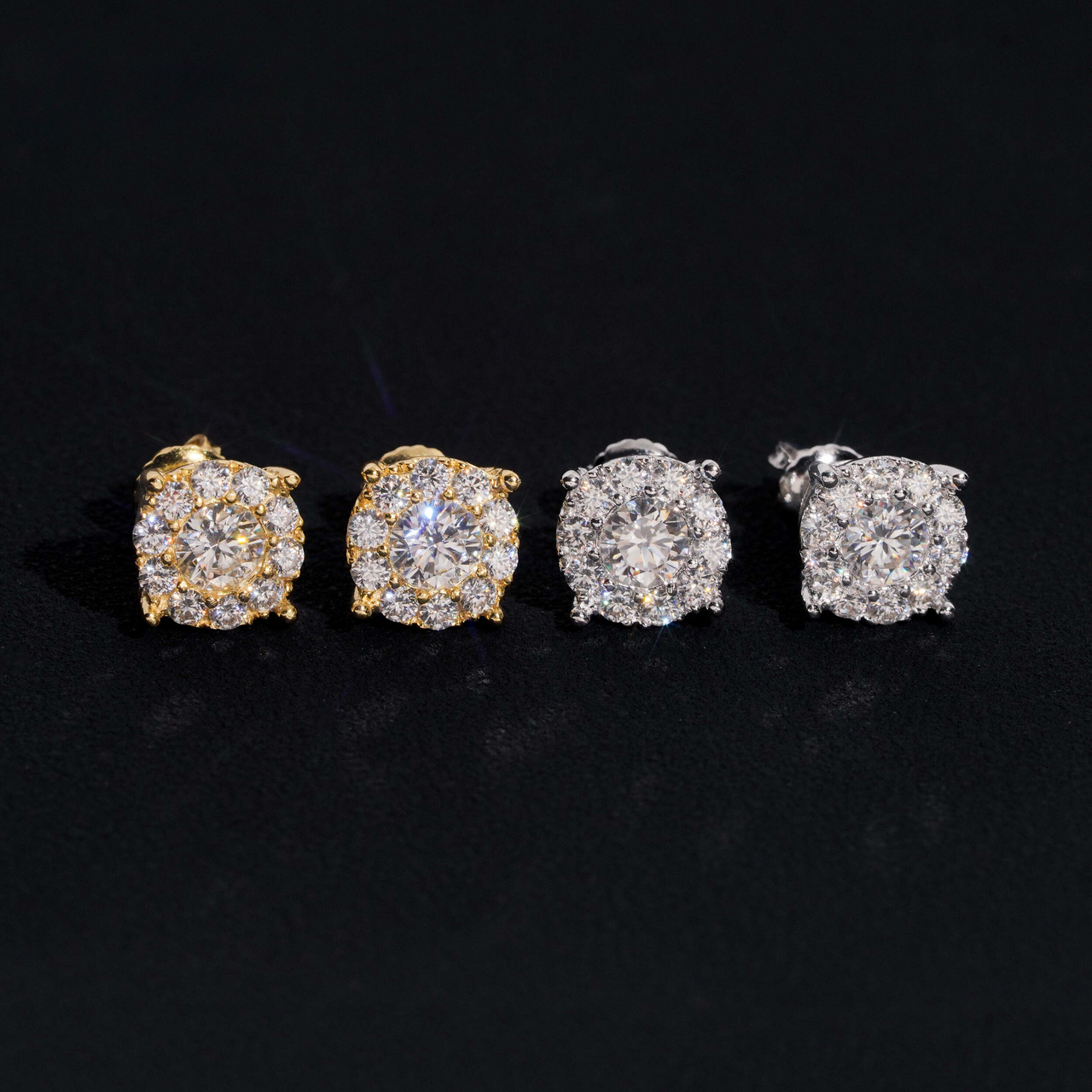 Pendientes de botón redondos de diamante cultivado con punta grande – Oro de 14k