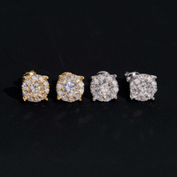 Pendientes de botón redondos de diamante cultivado con punta grande – Oro de 14k