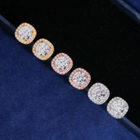 Aretes cuadrados tipo pavé con halo y diamantes creados en laboratorio – Oro de 14k