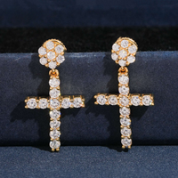 Pendientes Colgantes con Diamantes de Laboratorio en Cruz – Oro de 14k