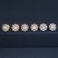 Pendientes de botón con forma de racimo de flores circulares, diamantes de laboratorio – Oro de 14k