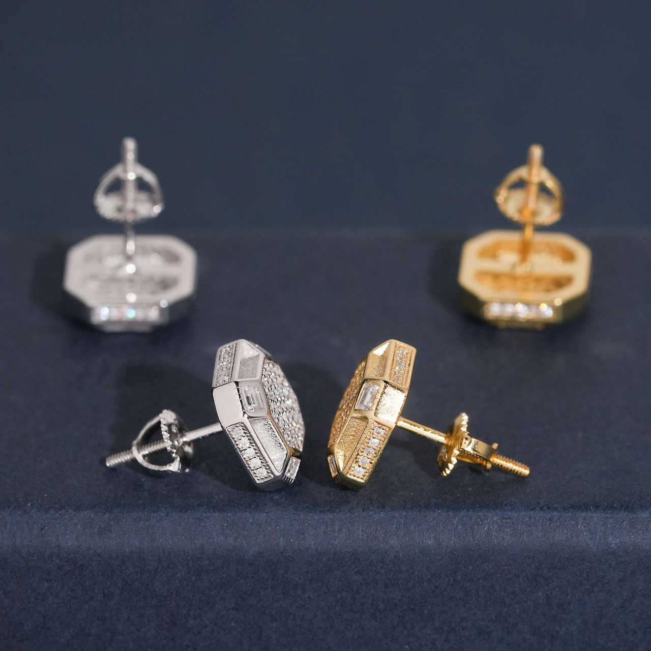 Pendientes de racimo de laboratorio con diamantes de talla octogonal y oro de 14k
