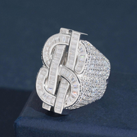 Anillo de oro de 14k con diamante de laboratorio con diseño de dólar y baguette