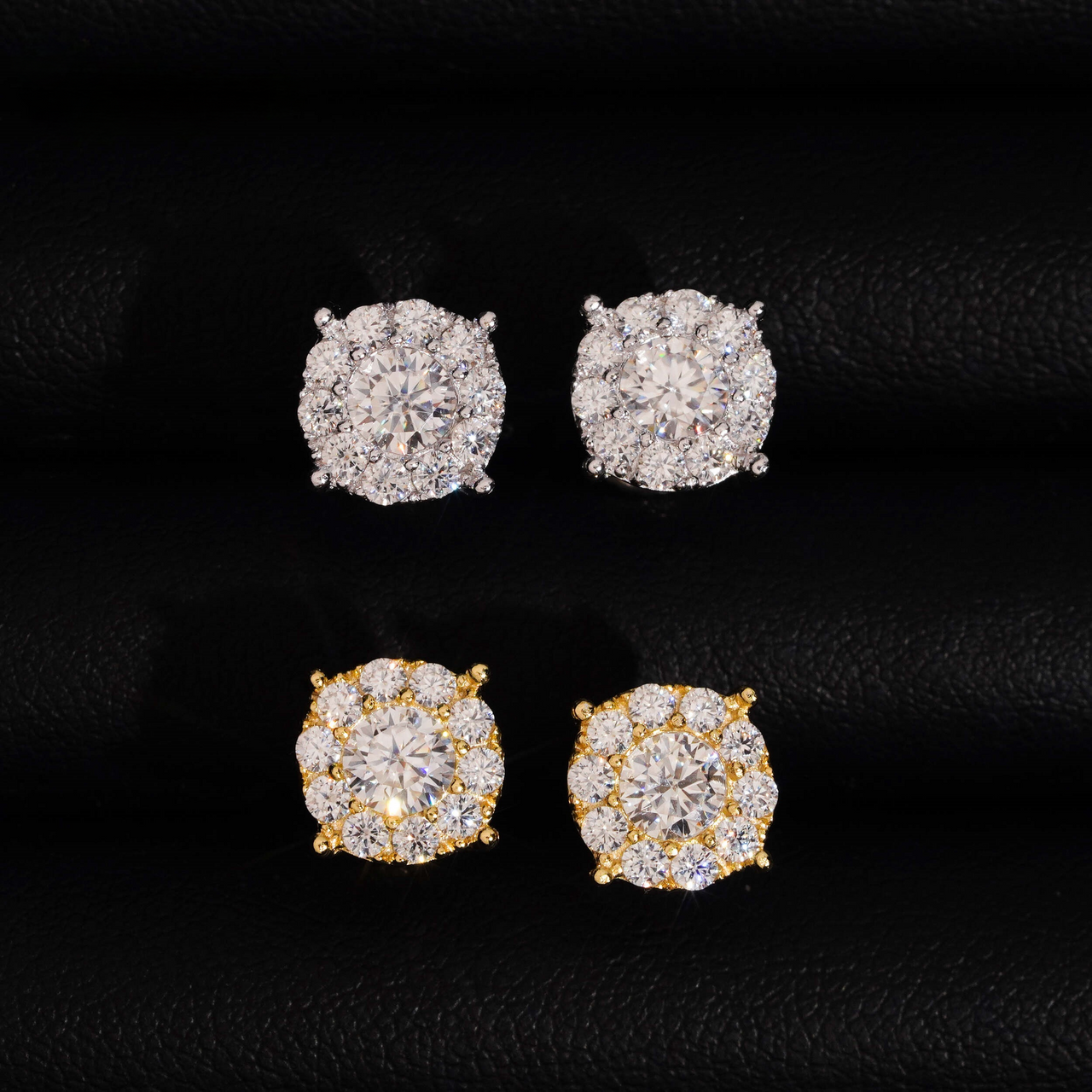 Pendientes de botón redondos de diamante cultivado con punta grande – Oro de 14k