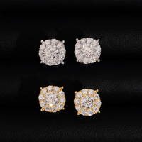 Pendientes de botón redondos de diamante cultivado con punta grande – Oro de 14k