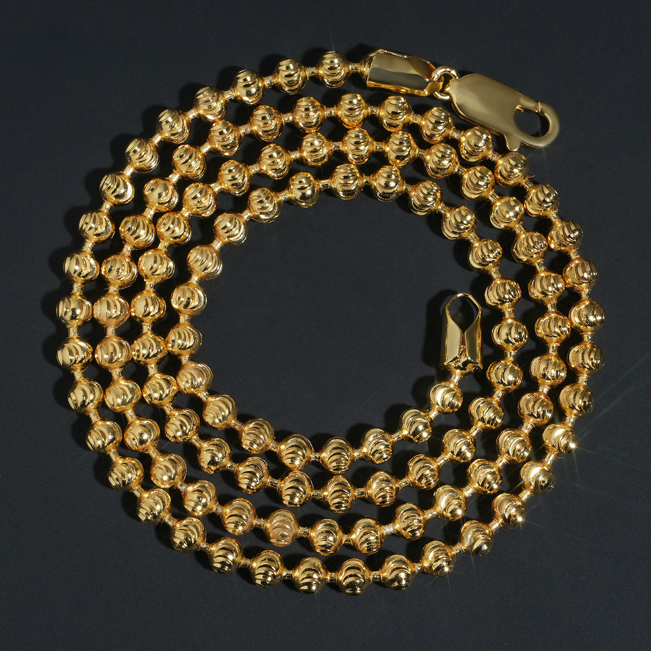 Solid 4MM Moon Cut Bead Necklace – 14k Gold