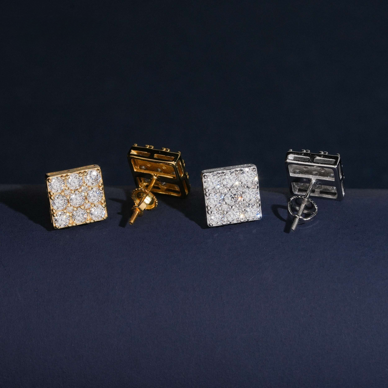 Pendientes de botón cuadrados con pavé de racimo de diamantes de laboratorio – Oro de 14k