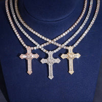 Colgante cruz trenzada baguette de diamante cultivado - Oro de 14k