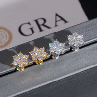 Pendientes de botón en racimo con pavé de flores, diamante cultivado, oro de 14k