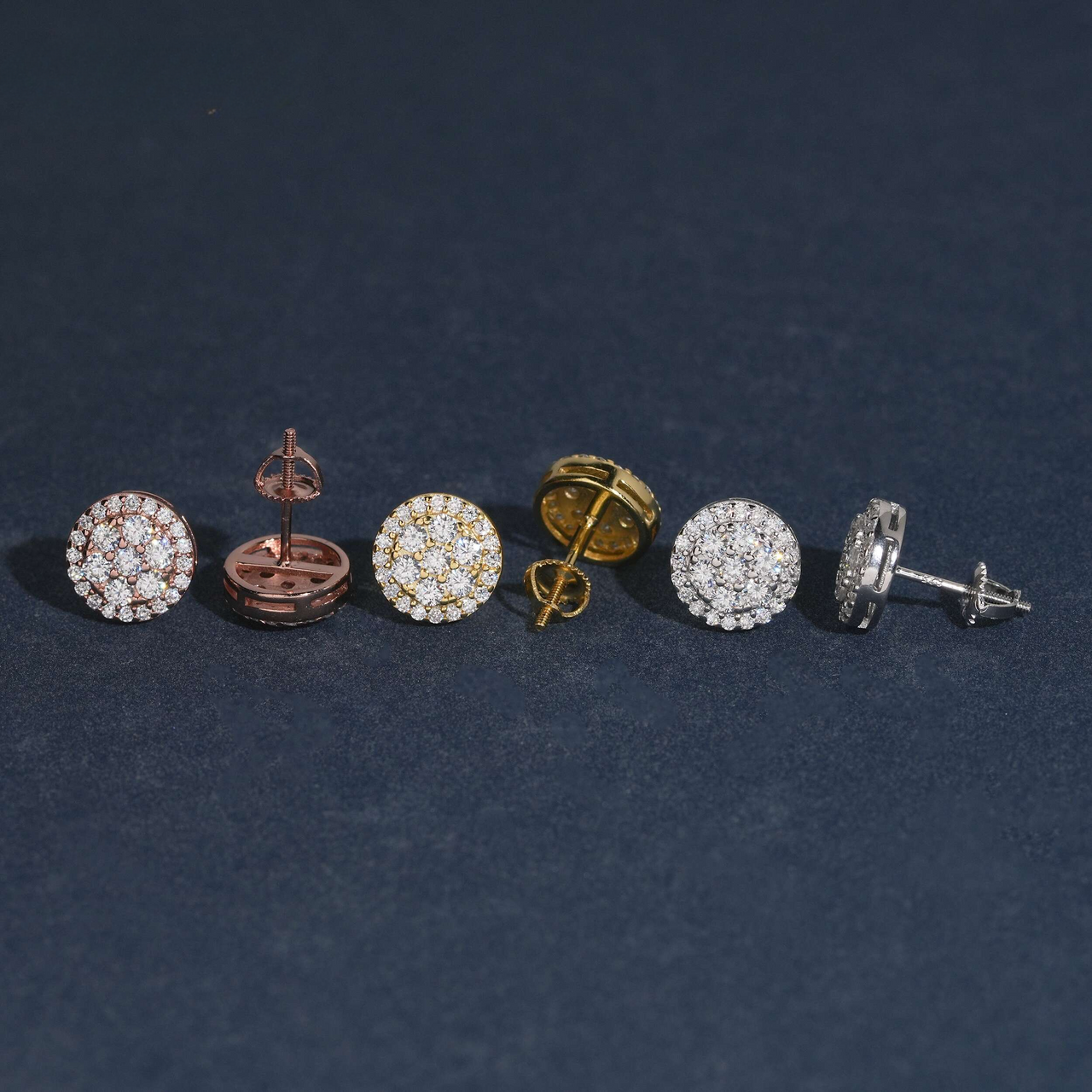 Pendientes de tuerca con racimo de pavé en círculo y diamantes cultivados – Oro de 14k