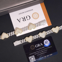 Pulsera con eslabones de corazón estilo cubano y diamante de laboratorio – Oro de 14k
