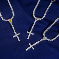 Cadena de tenis con colgante en cruz de circonitas, collar de diamantes de laboratorio – Oro de 14k