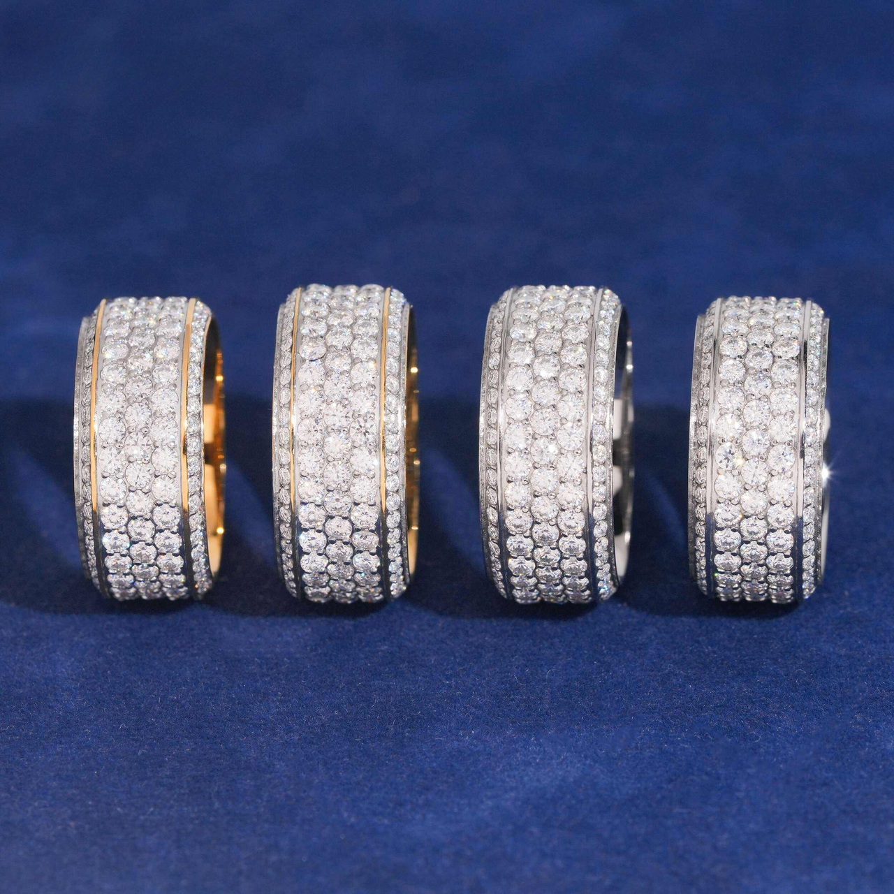 Anillo de eternidad de tres filas con pavé completo de diamantes de laboratorio – Oro de 14k