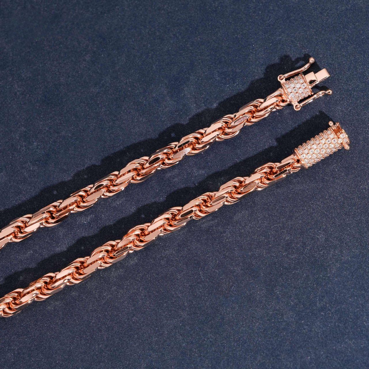 Twisted Rope Chain with Pavé Box Clasp – 14k Gold