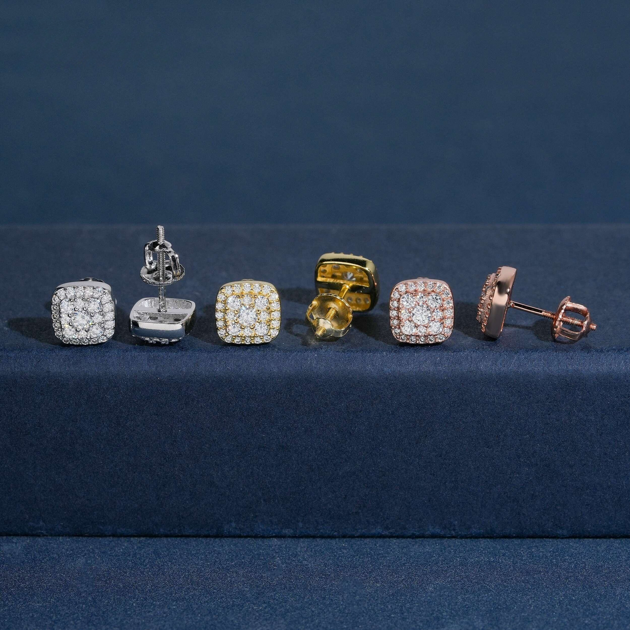Pendientes de botón cuadrados con diamantes de laboratorio en oro de 14k
