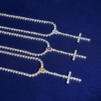 Cadena de tenis con colgante en cruz de circonitas, collar de diamantes de laboratorio – Oro de 14k