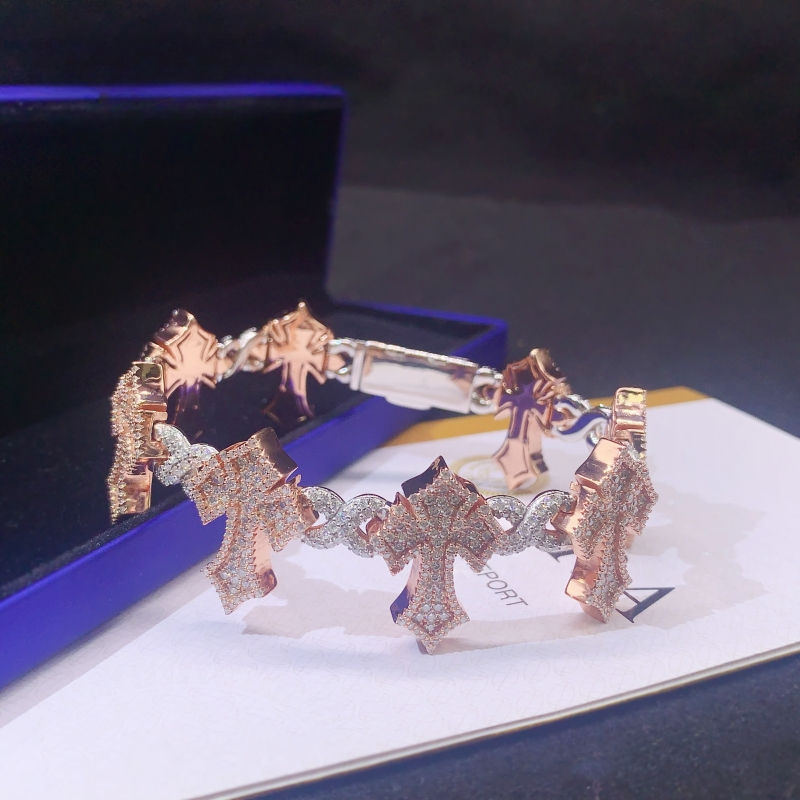 Pulsera de oro blanco y oro rosa de dos tonos con diamante de laboratorio y cruz infinita – Oro de 14k