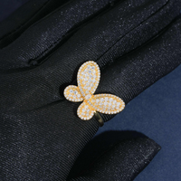 Anillo de oro de 14k con diamantes de laboratorio talla marquesa en pavé y forma de mariposa